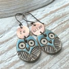 Ceramic Owl Copper Be Wise Earrings