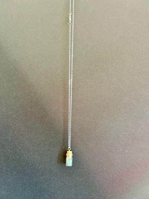 Boho-style beach themed silver 'bottle' necklace