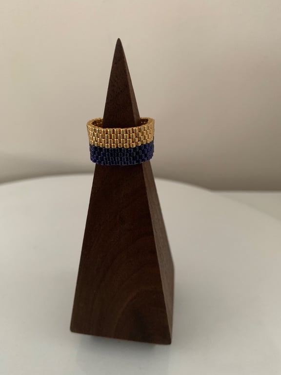 Stylish blue and gold coloured beaded ring