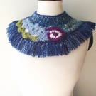 Freeform Handspun Knitted & Crocheted Collar, Yoke or Cowl. Blue Green Purple
