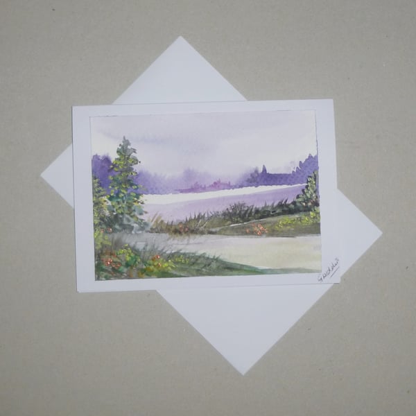 Original art hand painted landscape watercolour greetings card ( re FA217 A4 )