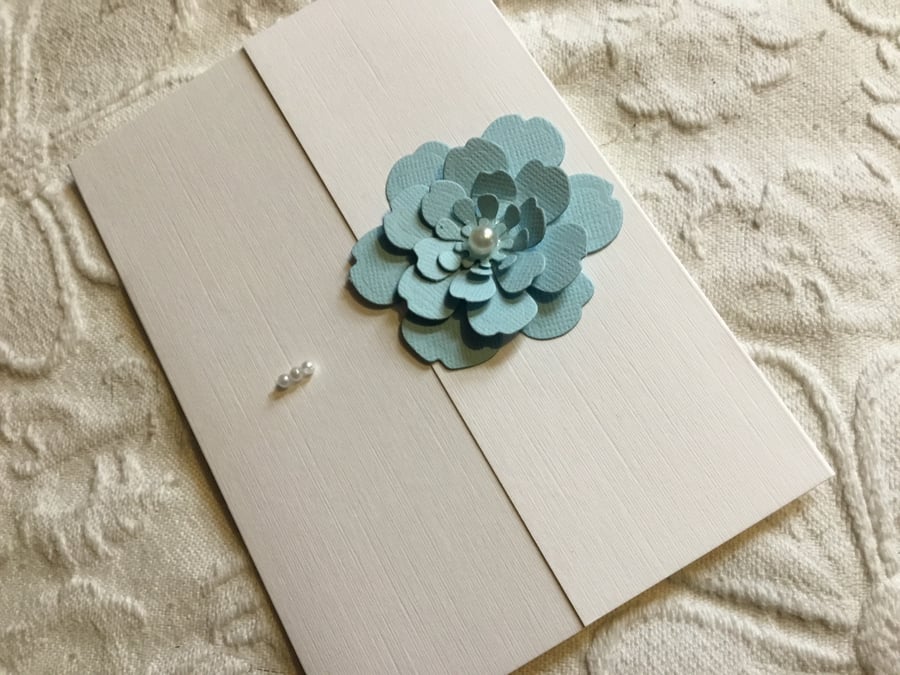 Hand made flower and pearl blank card. CC183