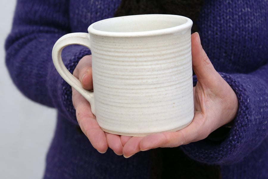 Two straight sided mugs - hand thrown stoneware in vanilla cream