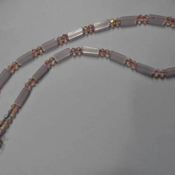 Pale Pink cats eye and crystal bead single strand necklace