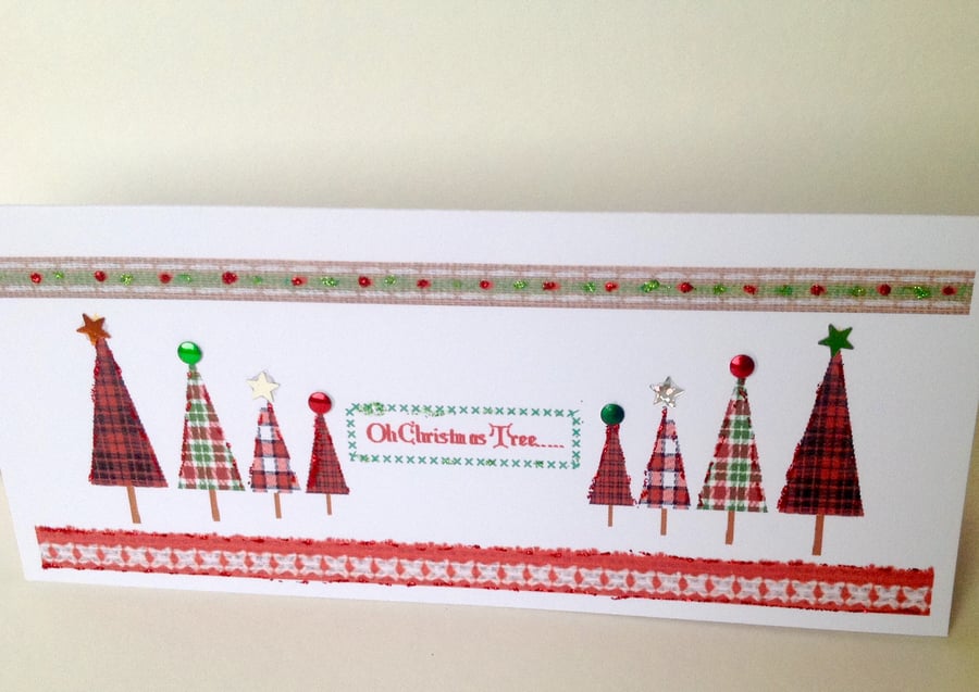 Christmas Cards,Pack of Five,'Tartan Trees'Handmade Xmas Greetings