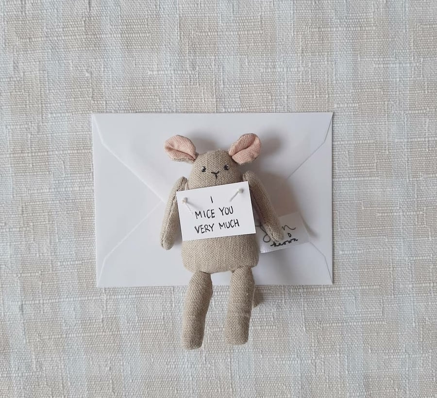 Small Pocket Mouse holding note, I Miss You, Gift