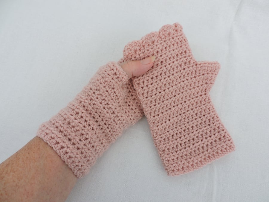 Crochet Fingerless Mitts Pale Pink Seconds Sunday
