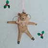 Handmade primitive angel bear with wire wings