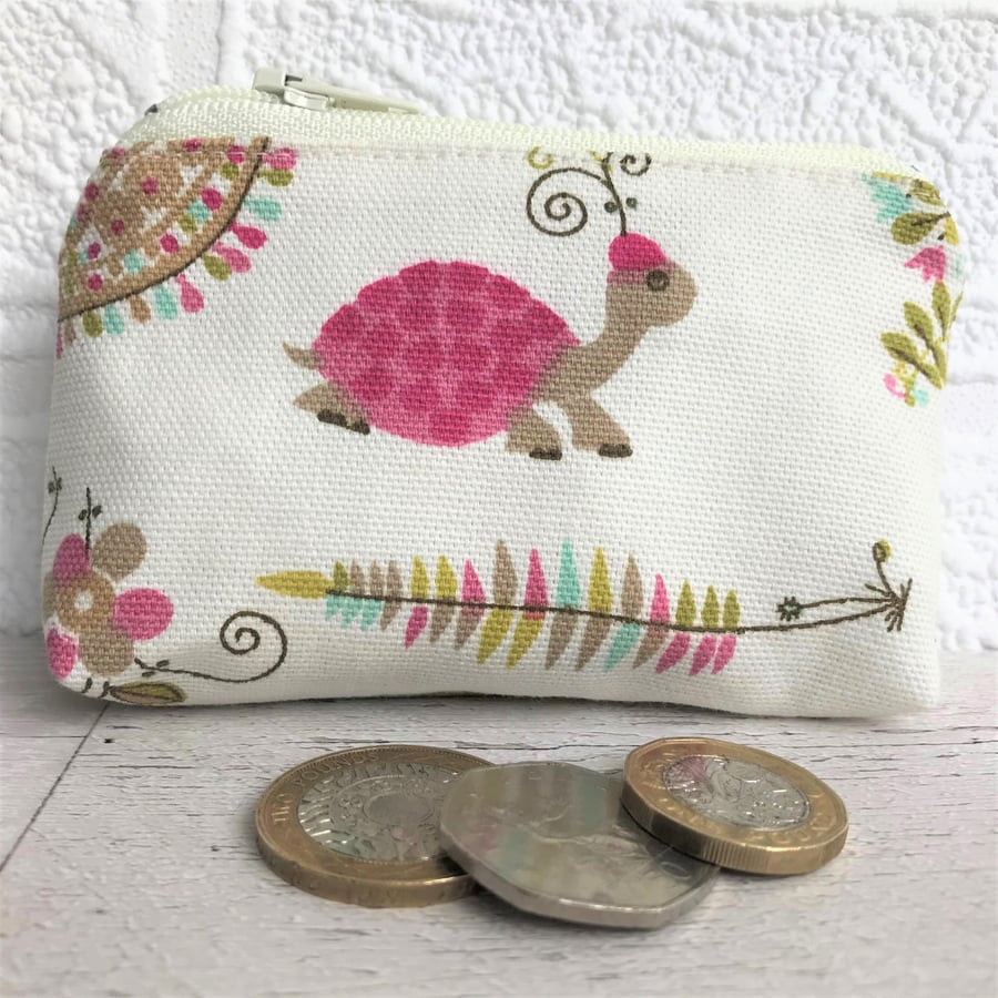 Small purse, coin purse with pink tortoise print