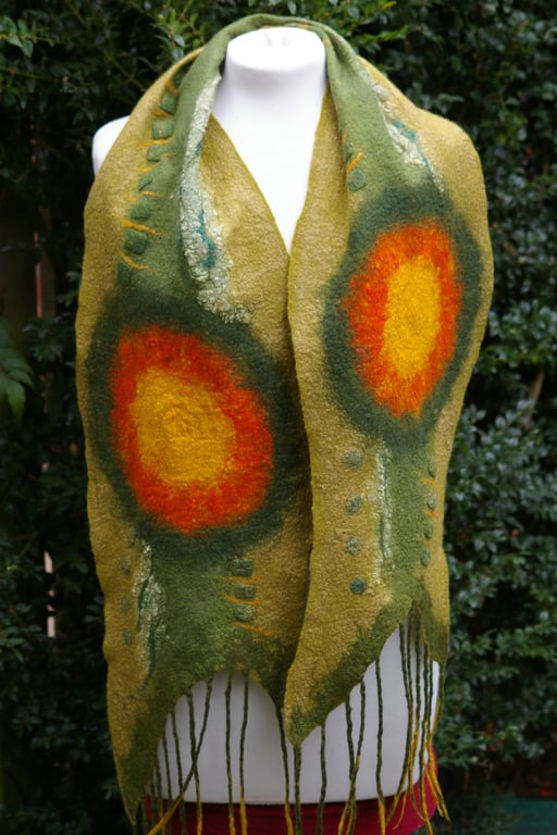 Handmade felted merino wool scarf