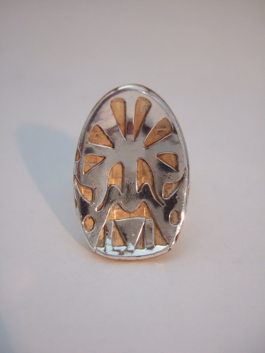 Sterling Silver and Copper Mask Ring