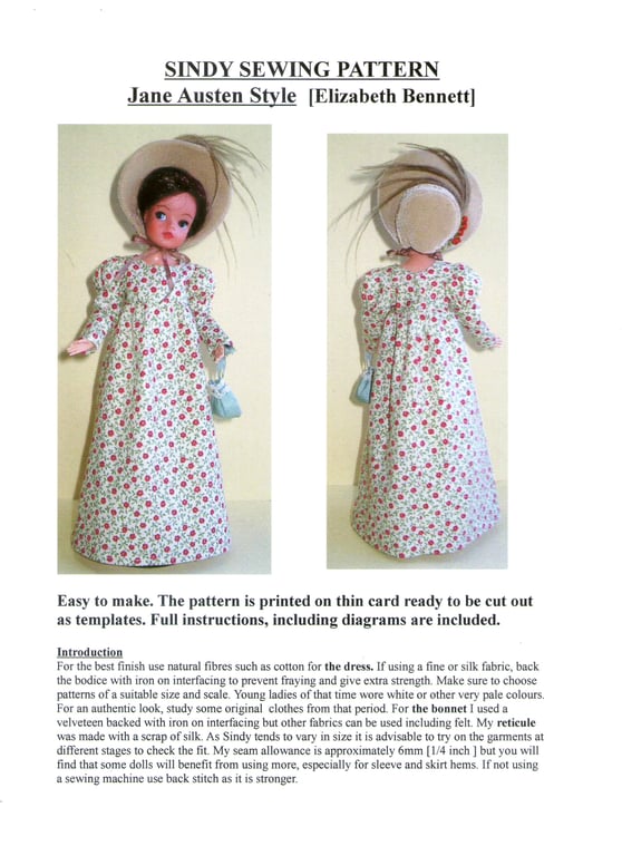 Sindy Sewing Pattern , Jane Austen Style,