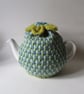 Tea cosie Tea cosy - green tweed with anemone flower - Image 1