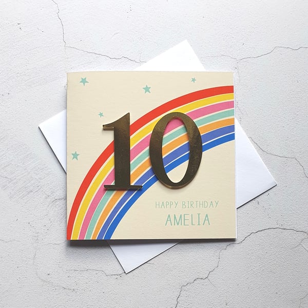 Personalised Age Card, Rainbow Birthday Card, Rainbow Gifts, 10th Birthday Card