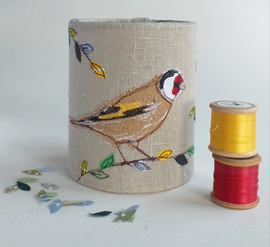 Goldfinch Embroidered Lantern for Battery Tealight