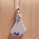 Welsh Sea Pottery Pendant Necklace, Blue and White - 1065