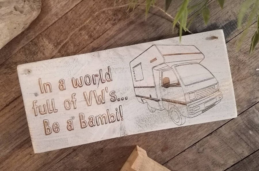 Handmade Rustic Wooden Bedford Bambi Campervan Sign