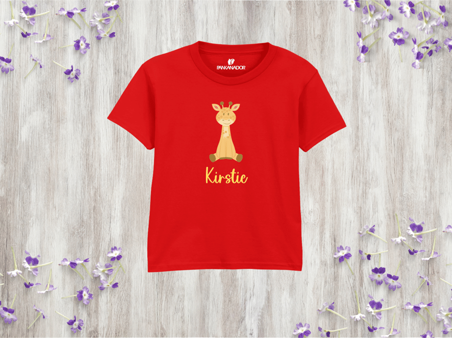 Personalised Kids Giraffe T-Shirt,  Custom Name Toddler Safari Tee