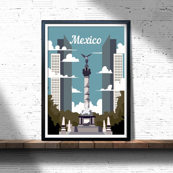 Mexico travel print, Mexico retro city print, Mexico travel poster, gift