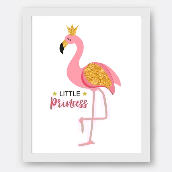 Flamingo nursery wall print, flamingo princess wall art, flamingo decor
