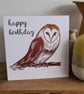 Brown owl birthday card handprinted original linocut art
