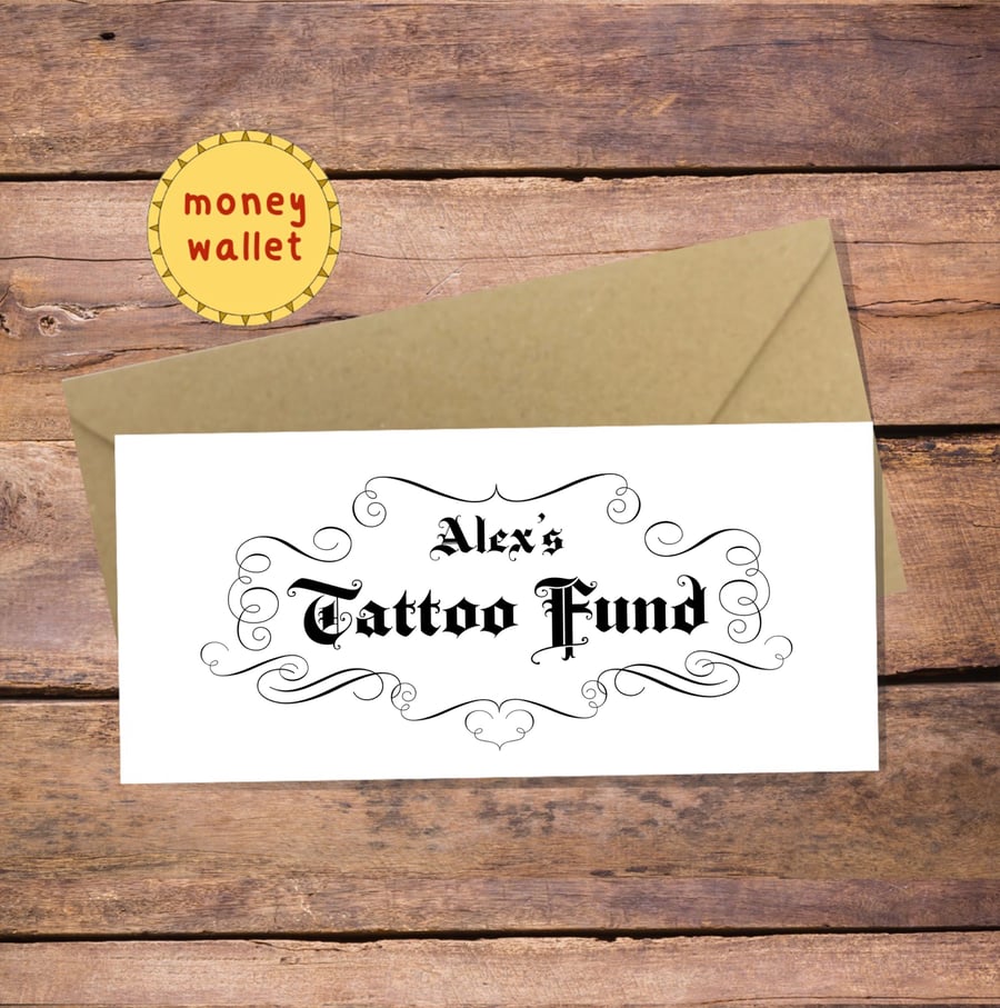 Tattoo Fund Personalised Money Wallet Card - cash gift envelope