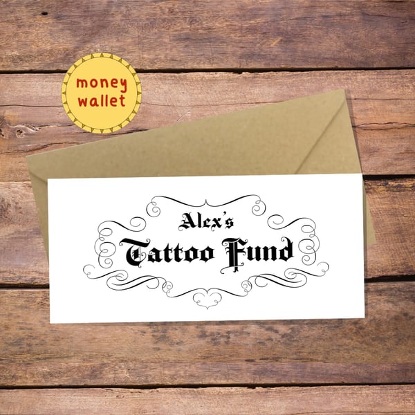 Tattoo Fund Personalised Money Wallet Card - cash gift envelope