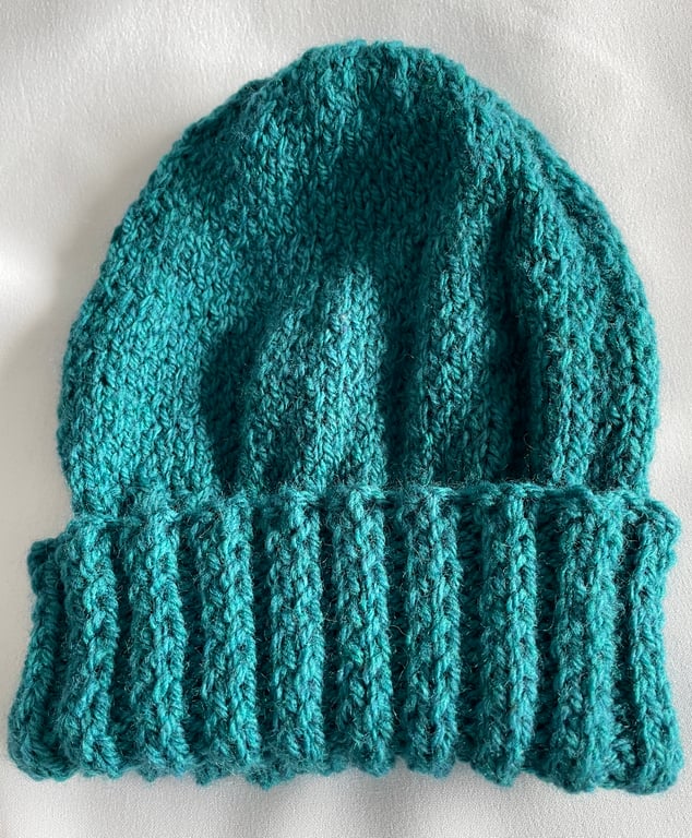 Adult Hand Knitted Jade Green Beanie Hat