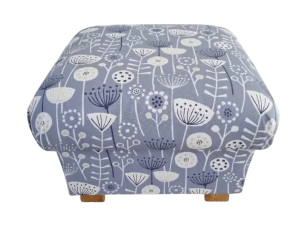 Storage Footstool Fryetts Bergen Blue Fabric Pouffe Floral White Footstall 