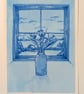Blue Tulips Window View Hand Painted Ink Illustration  - Image 4