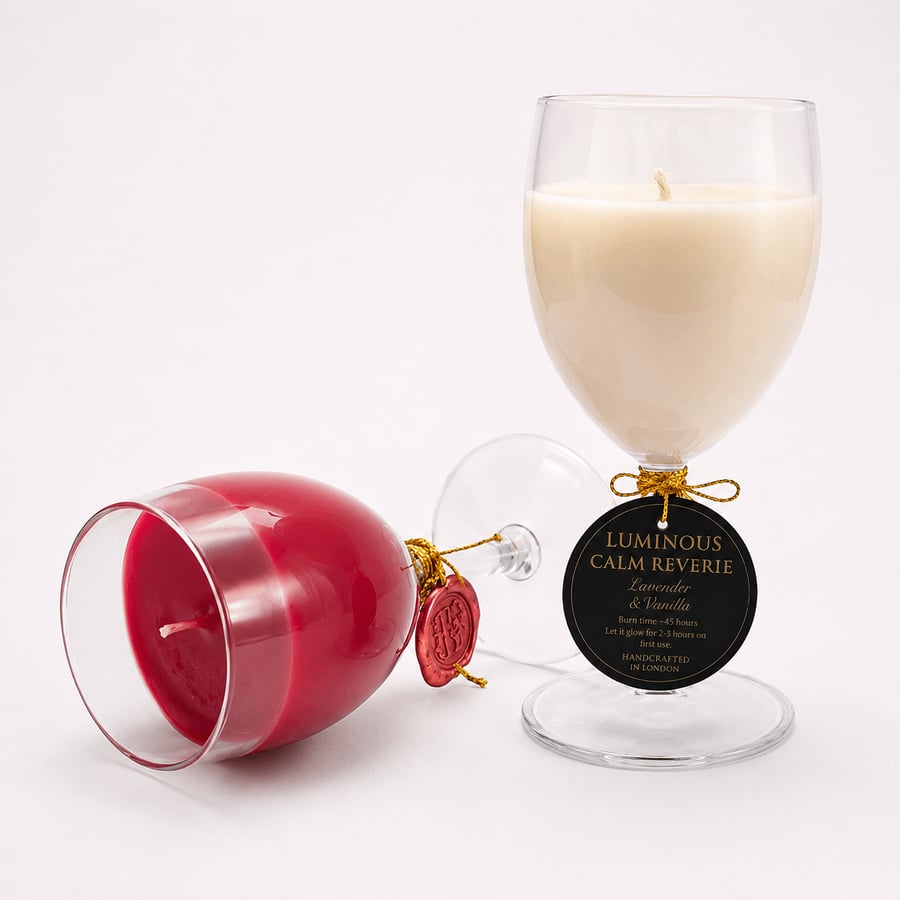 Soy Candle Gift Set of 2 - Rose & Cherry Blossom Wine Goblet Candles
