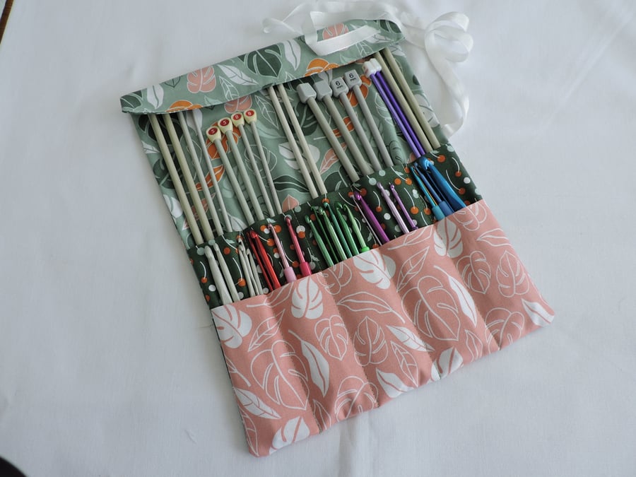 Sale now 8.00  Knitting Needle and Crochet Hook Roll Sage Olive Orange Peach