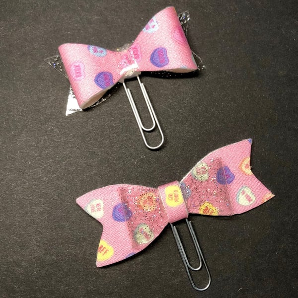 Fabric and Silver Glitter Jelly Bow Planner Paperclips