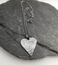 Sterling silver heart pendant on chain, oxidised patterned silver - Image 5