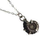 Pyrite Ammonite Fossil Necklace Recycled Sterling Silver Jewellery Gift in Box