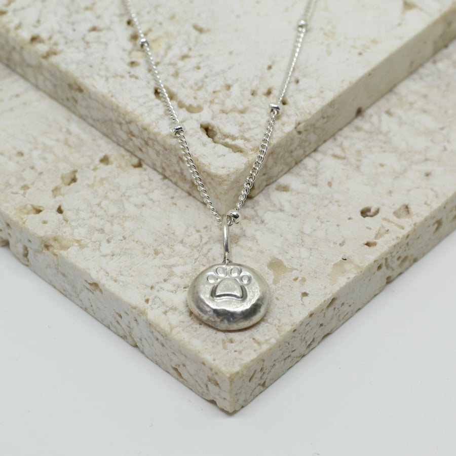 Recycled Silver Paw Print Pendant