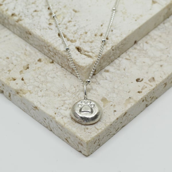 Recycled Silver Paw Print Pendant