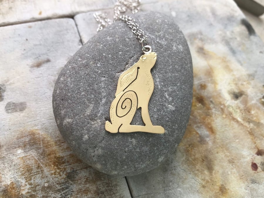 Moongazing Hare Pendant in Brass. Also available in Bronze & Silver