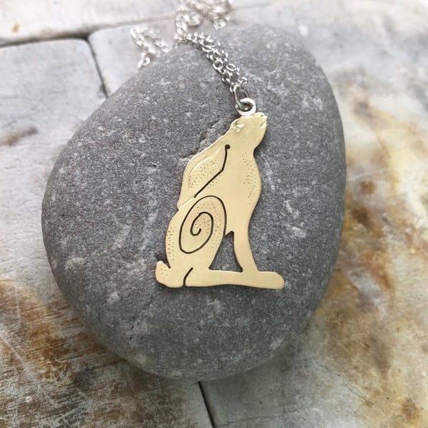 Moongazing Hare Pendant in Brass. Also available in Bronze & Silver