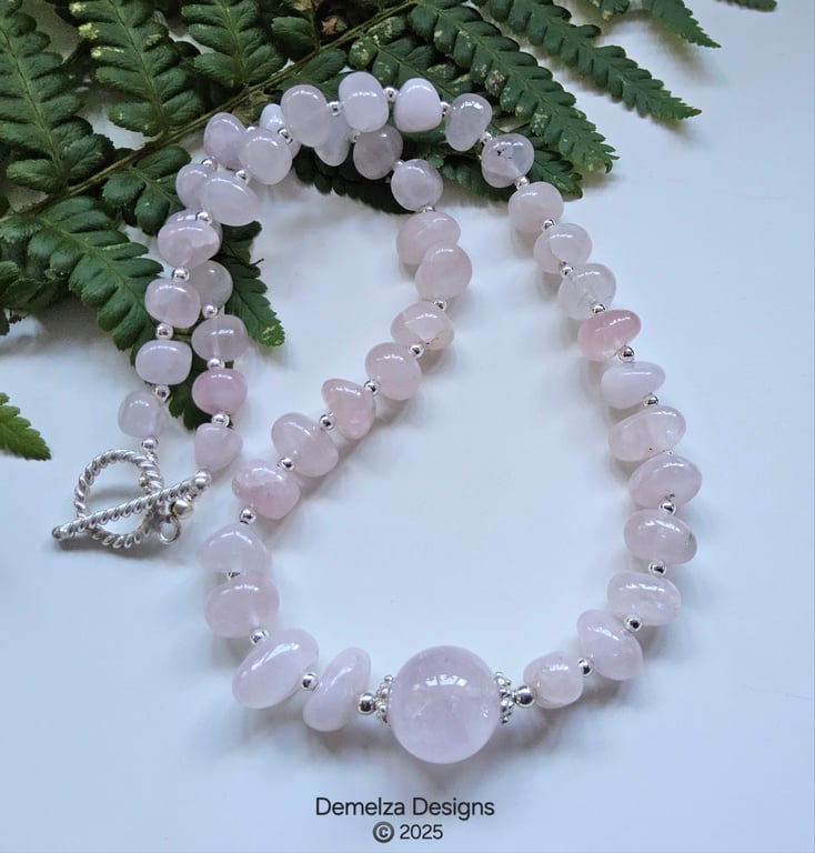 Designer Rose Quartz Statement Necklace 