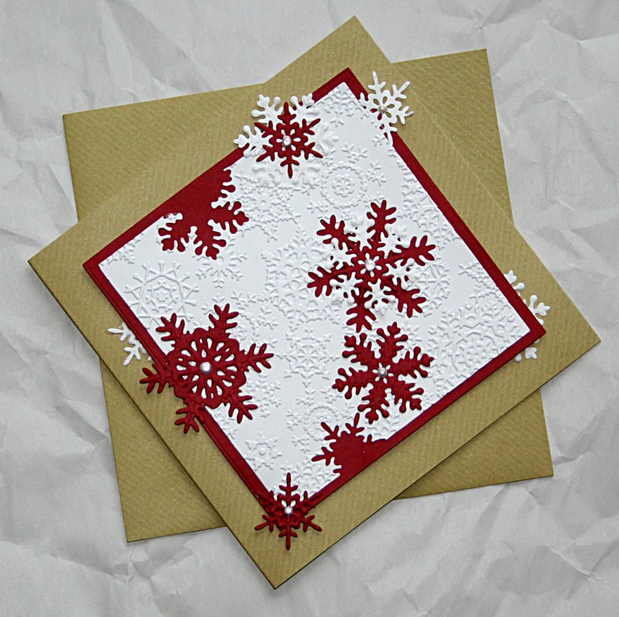 Red Flurry - Handcrafted Christmas Card - dr15-0008