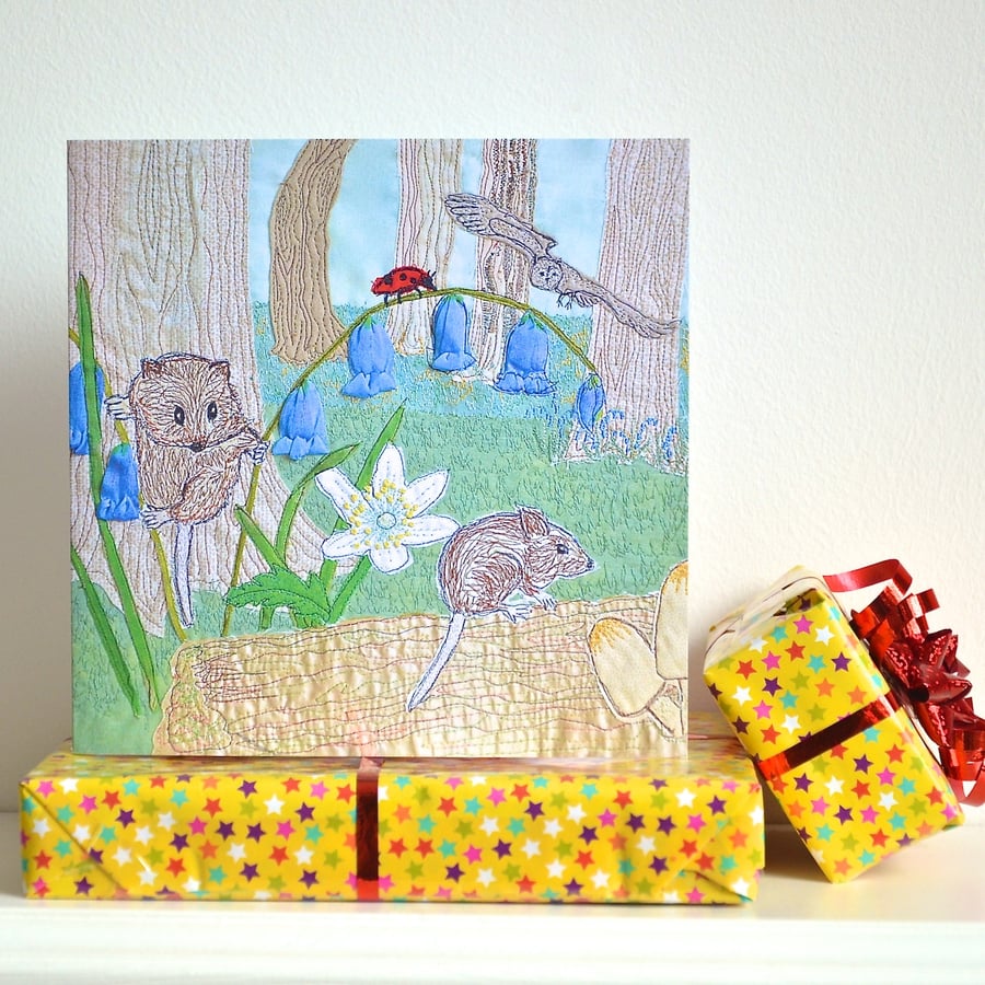 Birthday card - woodland mouse and bluebell