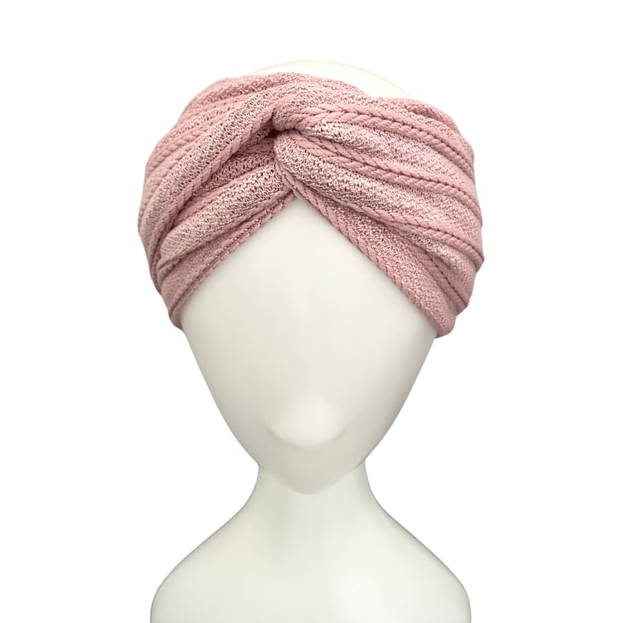 Pink Autumn Knit Headband Women, Wide Yoga Headband, Turban Twist Headband