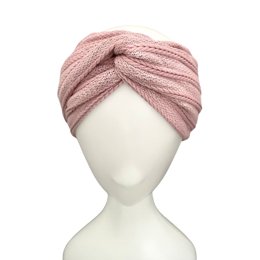 Pink Autumn Knit Headband Women, Wide Yoga Headband, Turban Twist Headband