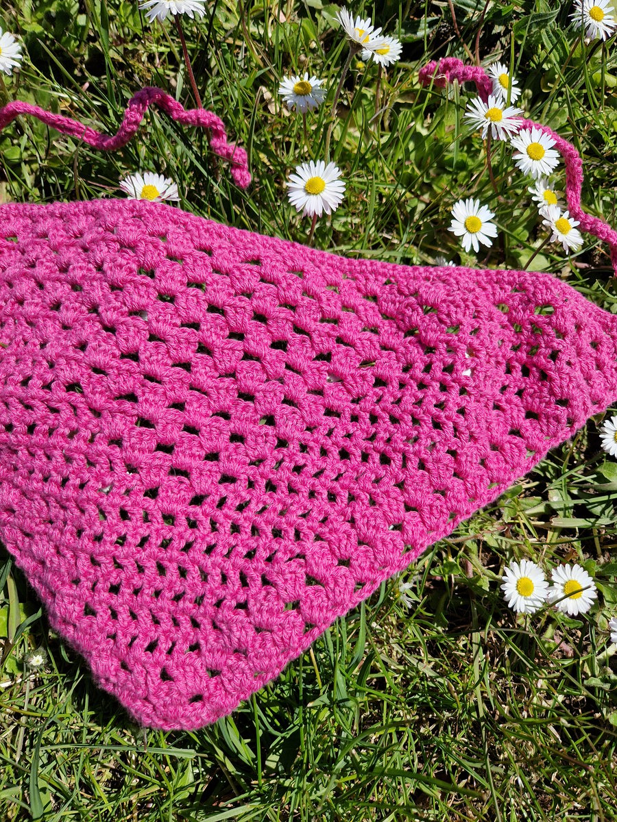 Hot pink bandana, magenta bandana, crochet bandana, cotton and bamboo bandana