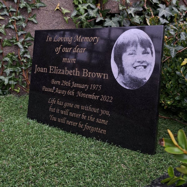 Personalised photo Memorial Plaque Gravestone Granite Cemetery Grave Plaque