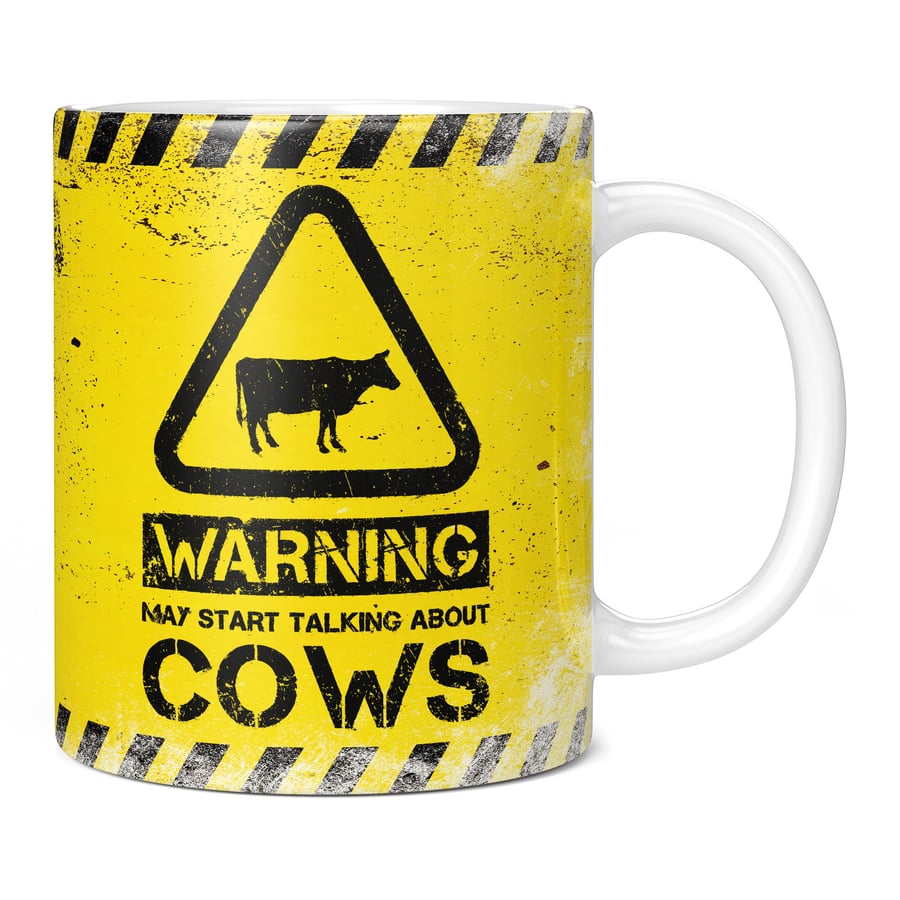 Warning May Start Talking About Cows 11oz Coffee Mug Cup - Perfect Birthday Gift