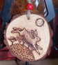 Pyrography hare & landscape wood slice hanging decoration