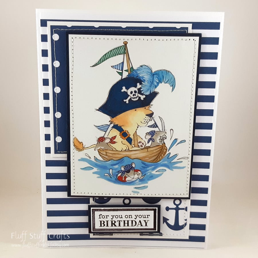 Handmade child's birthday card - pirate lion
