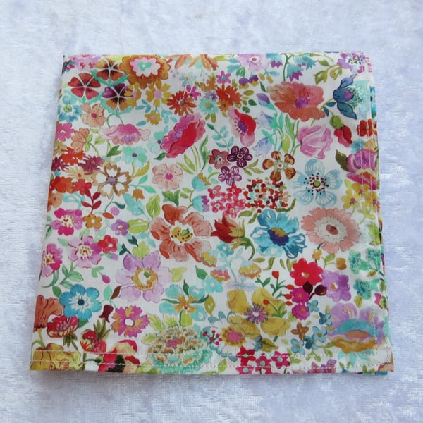 Liberty Lawn handkerchief. Floral design. Cotton handkerchief.